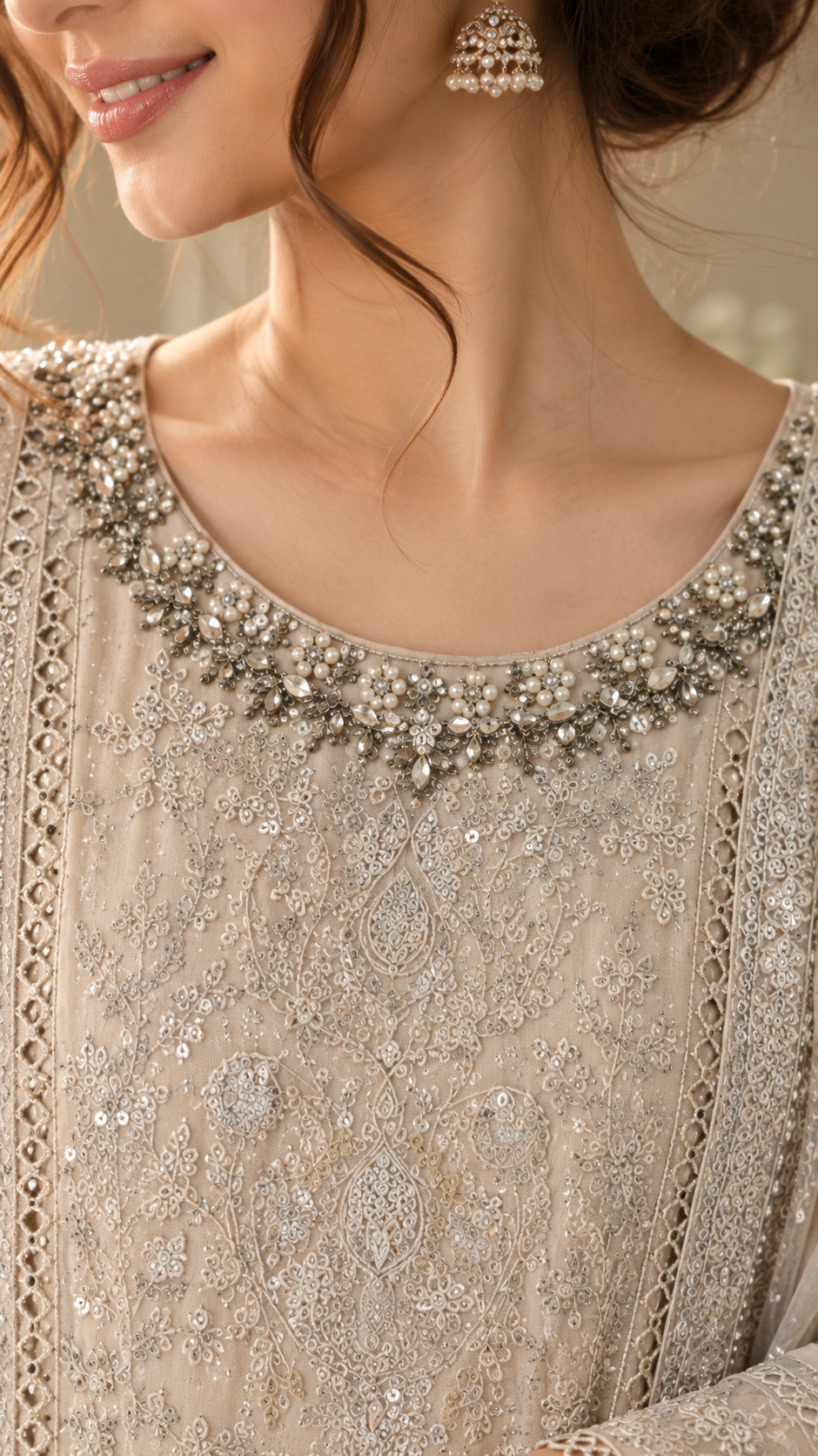 Ivory Embroidered Chiffon 3-Piece Suit